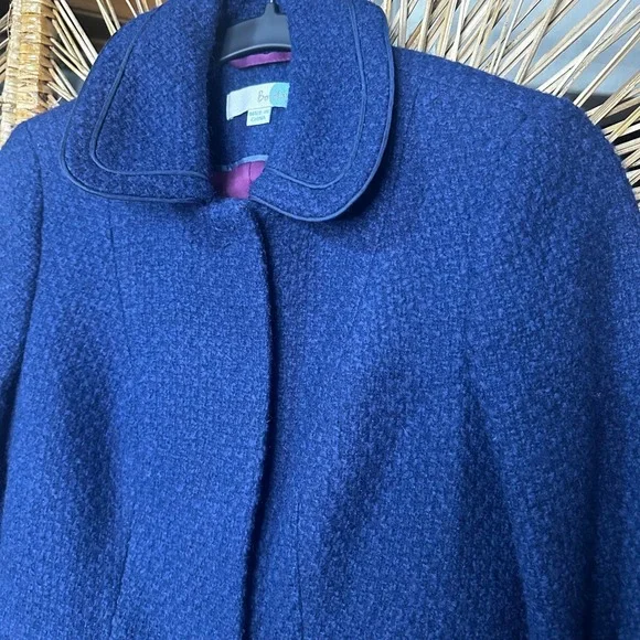 Boden Blue Wool Blend Bouclé Jacket WE300 Peter Pan Collar Navy Womens 4R - Picture 5 of 11
